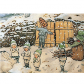 Postkaart Wortelkinderen in de sneeuw (Elsa Beskow)