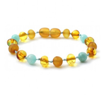 Amber bracelet honey coloured with amazonite