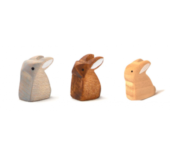 Brindours houten konijntje grijs, naturel en bruin klein zittend