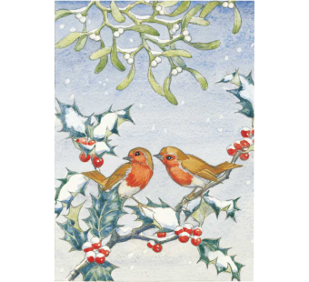 Postcard Robins With Mistletoe And Holly (Molly Brett) 148
