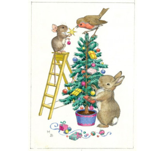 Postcard Mouse And Rabbit Decorating Christmas Tree (Molly Brett) 268