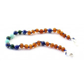 Raw Cognac Amber Anklet Mixed With Jade, Amazonite and Lapis Lazuli