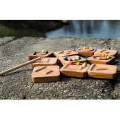 Montessori set van 10 verschillende houten geometrische vormen.